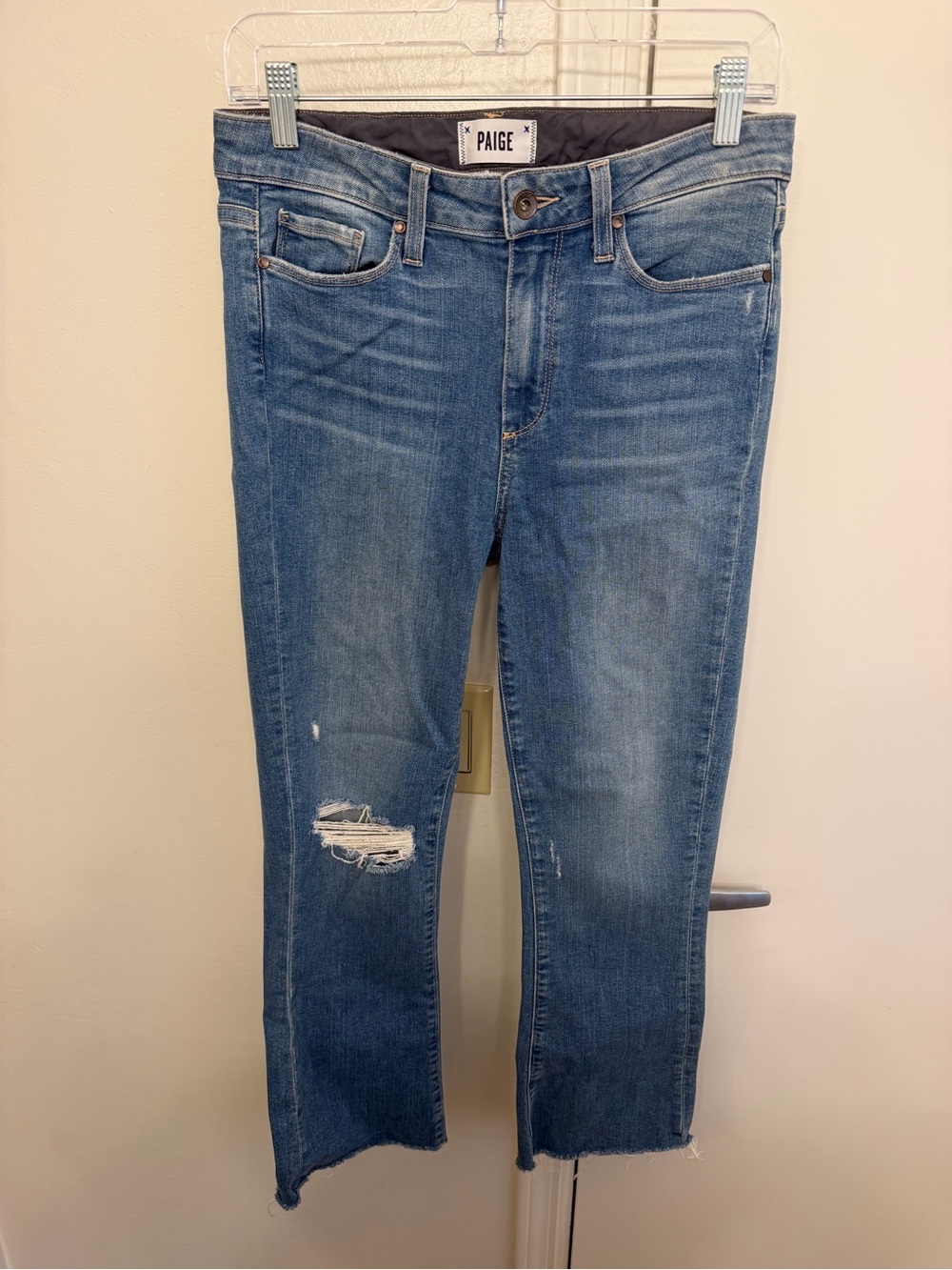 PAIGE Colette Crop Flare Jeans Medium Wash Cotton Blend Womens Size 27